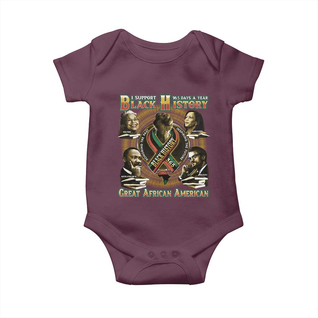 Support Black History 365 Days A Year Baby Onesie Martin MLK Malcolm X Rosa Parks Kamala Harris