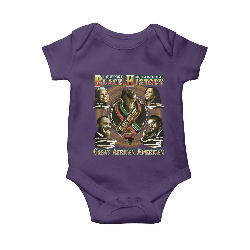Support Black History 365 Days A Year Baby Onesie Martin MLK Malcolm X Rosa Parks Kamala Harris