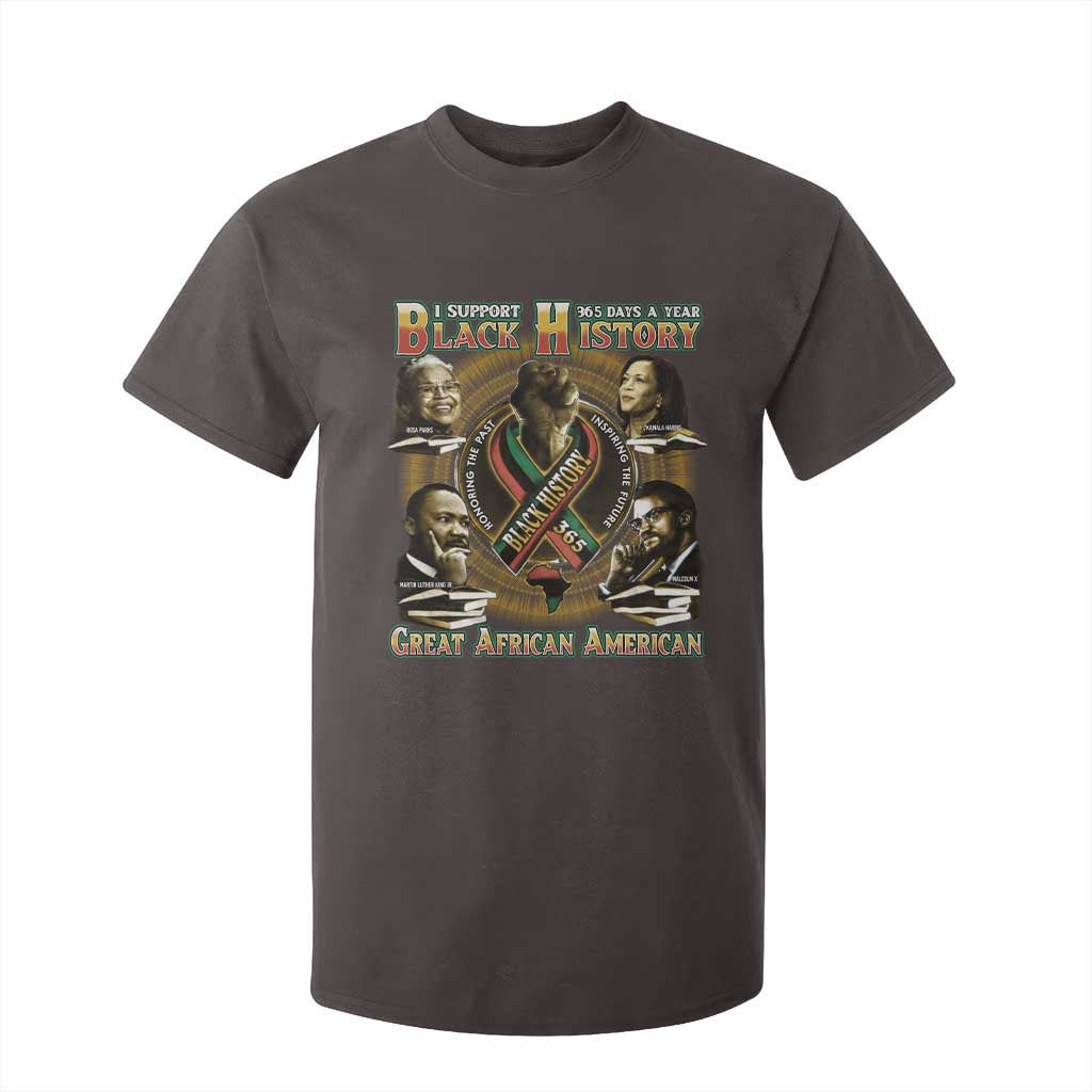 Support Black History 365 Days A Year T Shirt For Kid Martin MLK Malcolm X Rosa Parks Kamala Harris