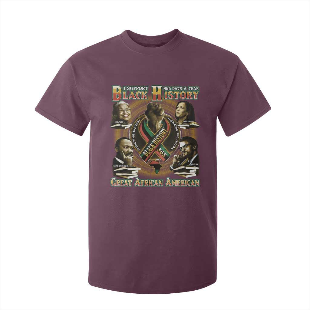 Support Black History 365 Days A Year T Shirt For Kid Martin MLK Malcolm X Rosa Parks Kamala Harris