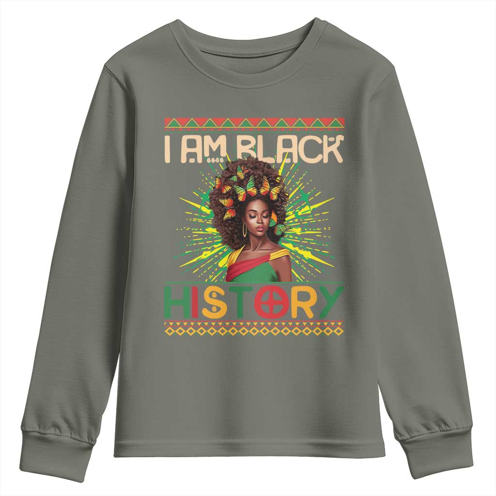 I Am Black History Youth Long Sleeve Shirt African American Women Pretty Butterfly
