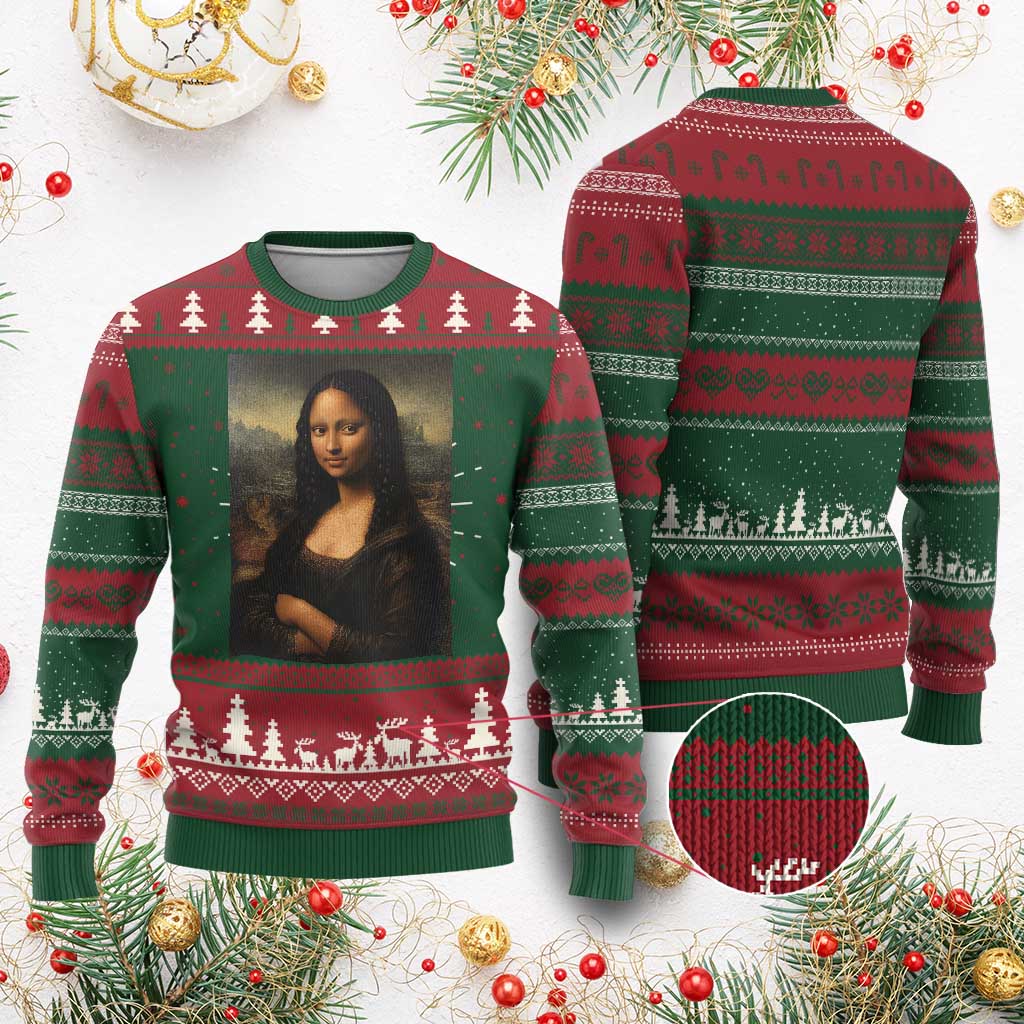 Black Mona Lisa Ugly Christmas Sweater Melanin Pretty Aesthetic Black History