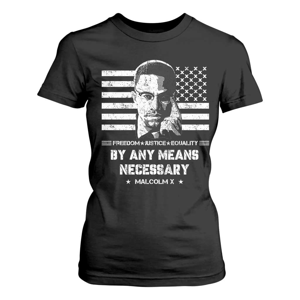 Malcolm X T Shirt For Women By Any Means Necessary American Flag