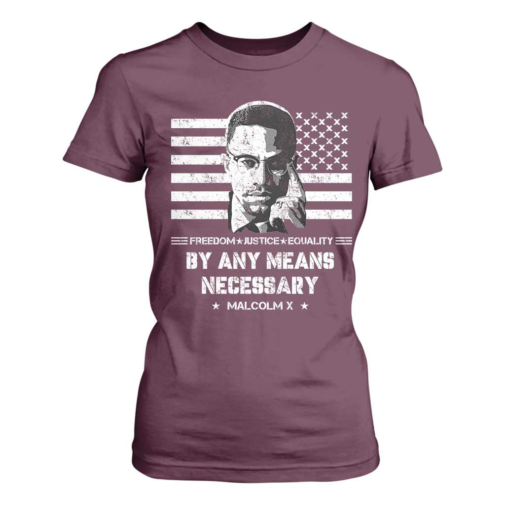 Malcolm X T Shirt For Women By Any Means Necessary American Flag