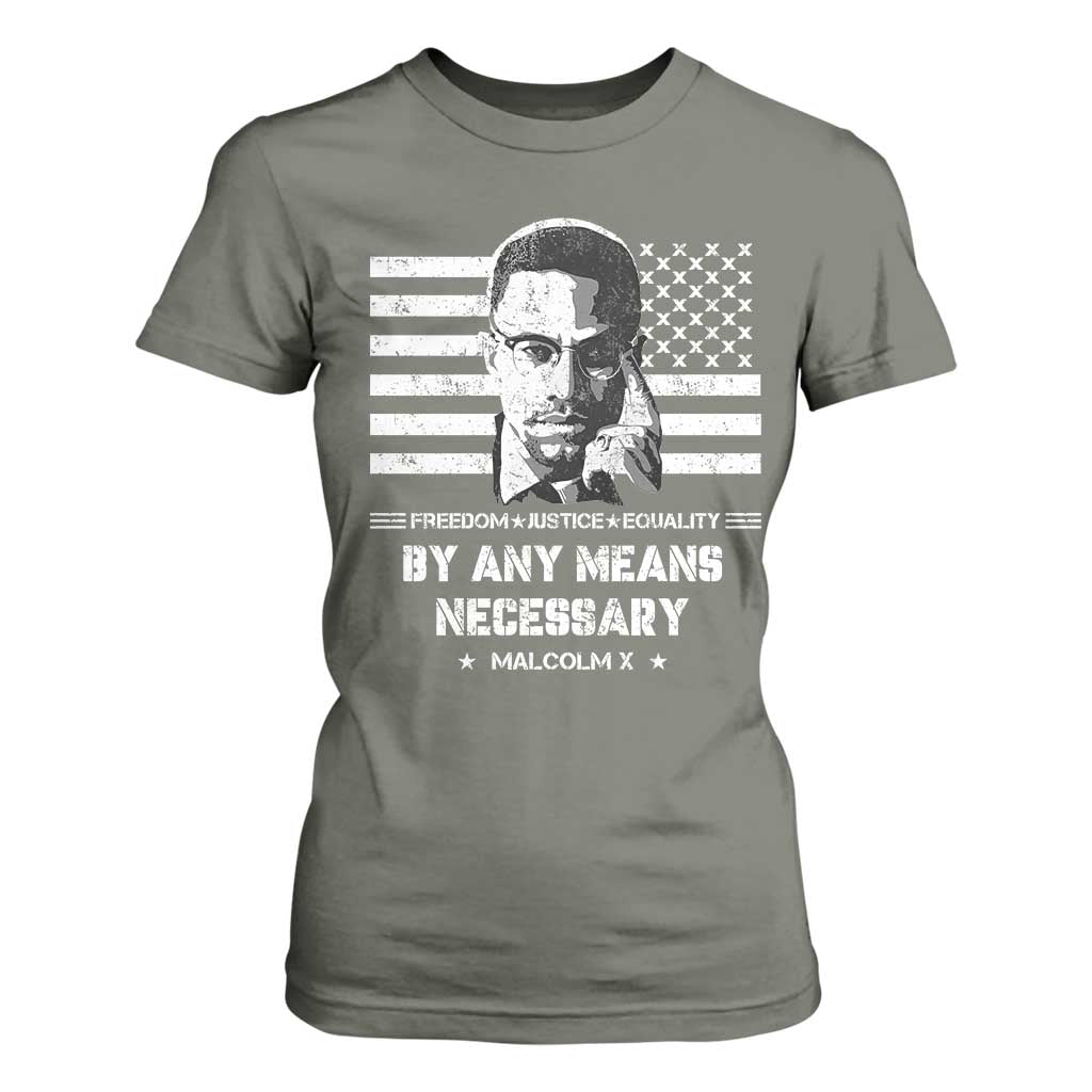 Malcolm X T Shirt For Women By Any Means Necessary American Flag