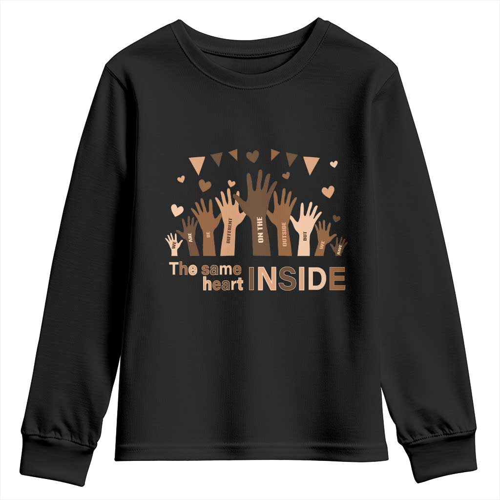 Black Civil Rights Youth Long Sleeve Shirt We Can Be Different On The Outside But We Have The Same Heart Black History Month