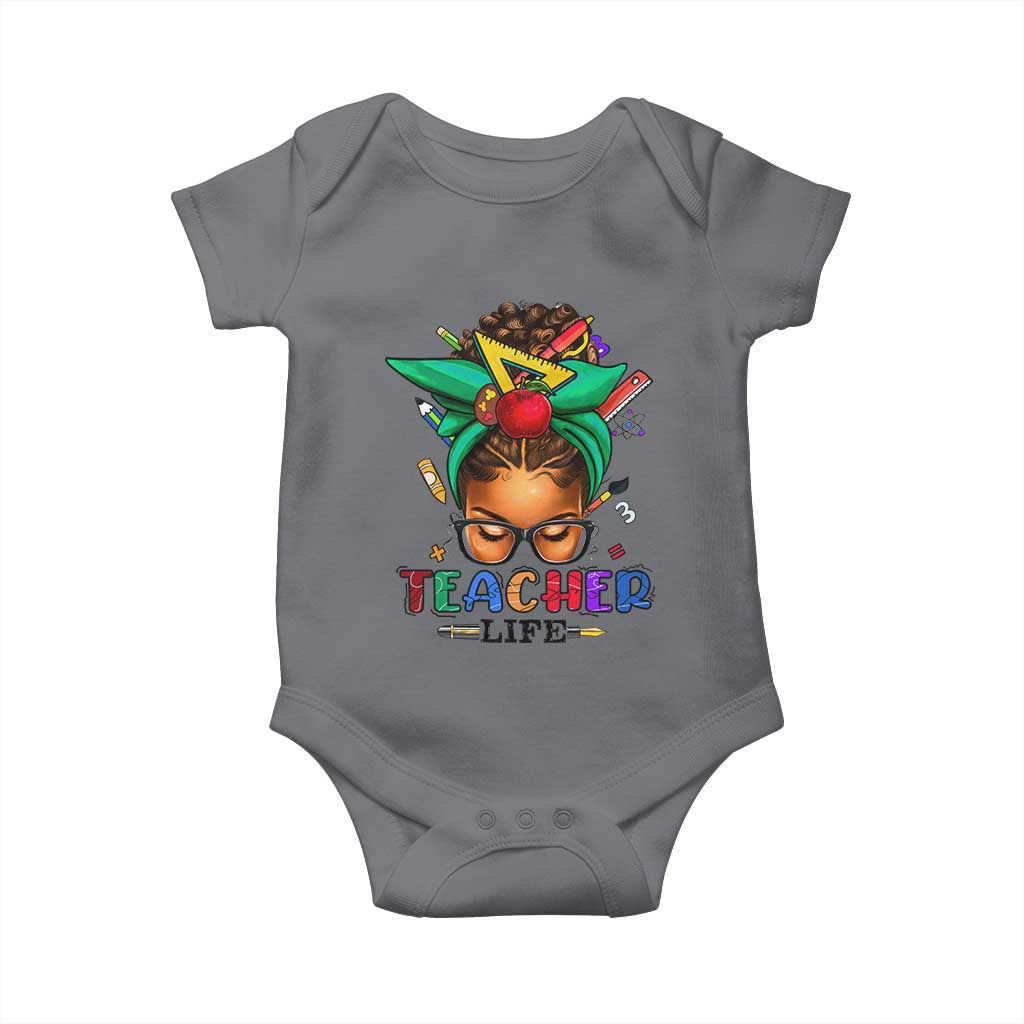 Black Teacher Life Baby Onesie Messy Bun African American Educate