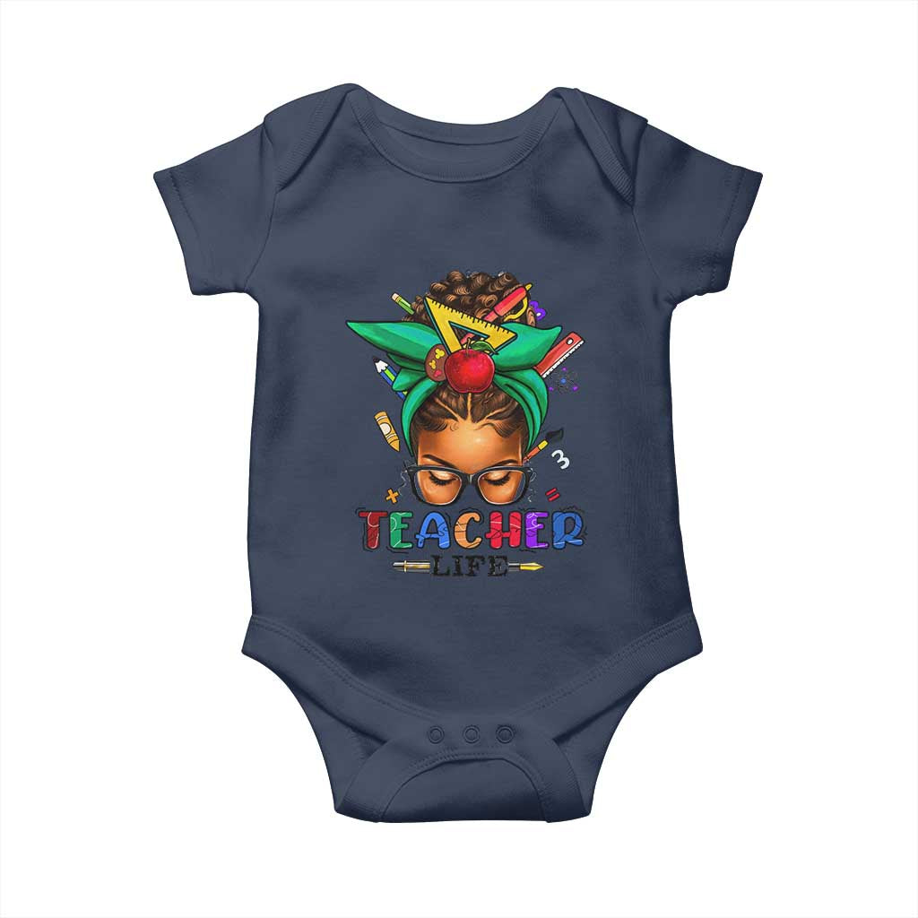 Black Teacher Life Baby Onesie Messy Bun African American Educate