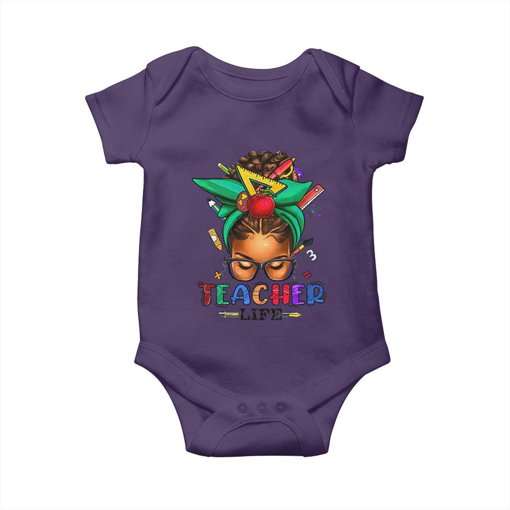 Black Teacher Life Baby Onesie Messy Bun African American Educate