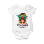 Black Teacher Life Baby Onesie Messy Bun African American Educate