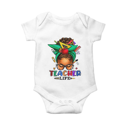 Black Teacher Life Baby Onesie Messy Bun African American Educate