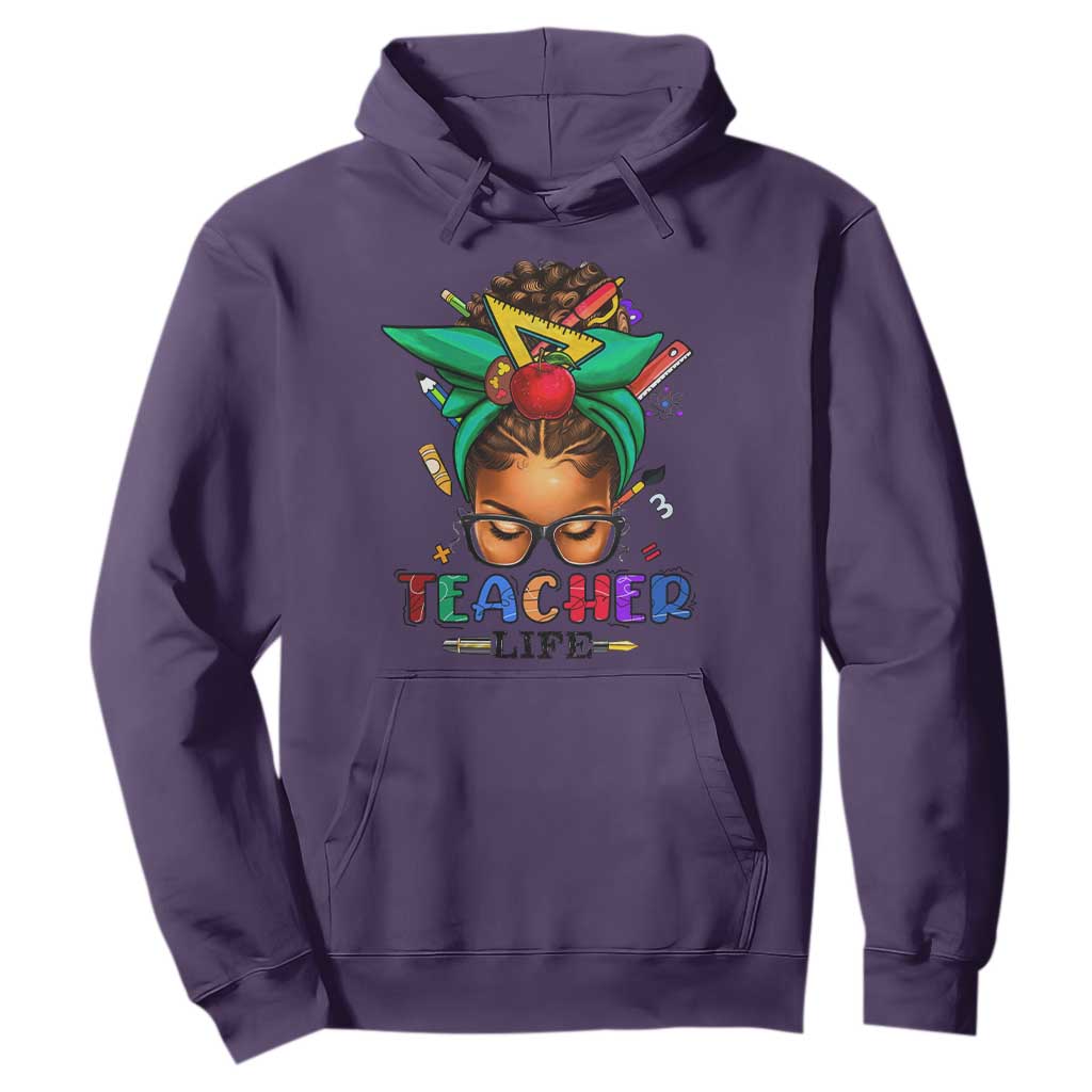 Black Teacher Life Hoodie Messy Bun African American Educate