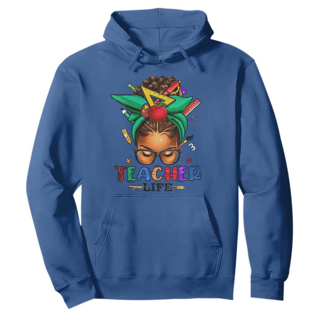 Black Teacher Life Hoodie Messy Bun African American Educate