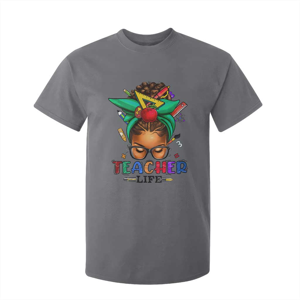 Black Teacher Life T Shirt For Kid Messy Bun African American Educate