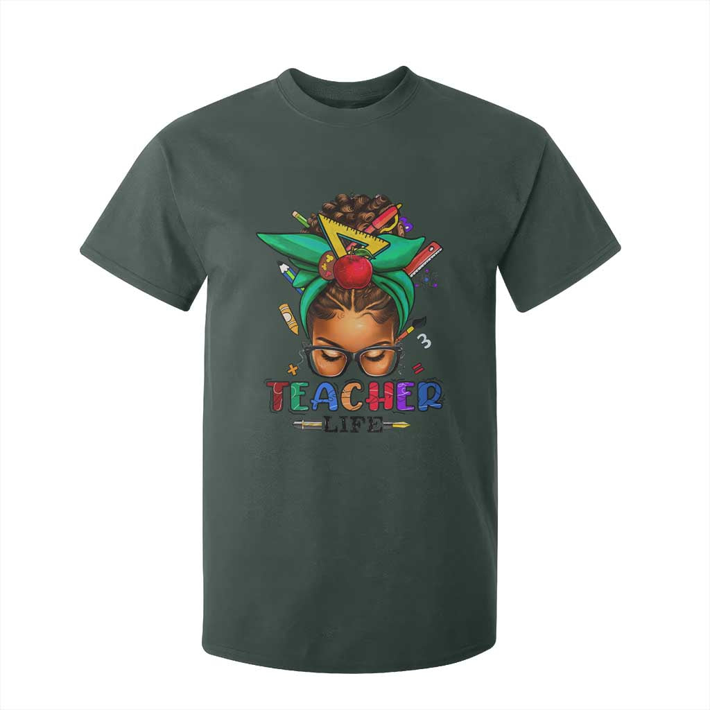 Black Teacher Life T Shirt For Kid Messy Bun African American Educate