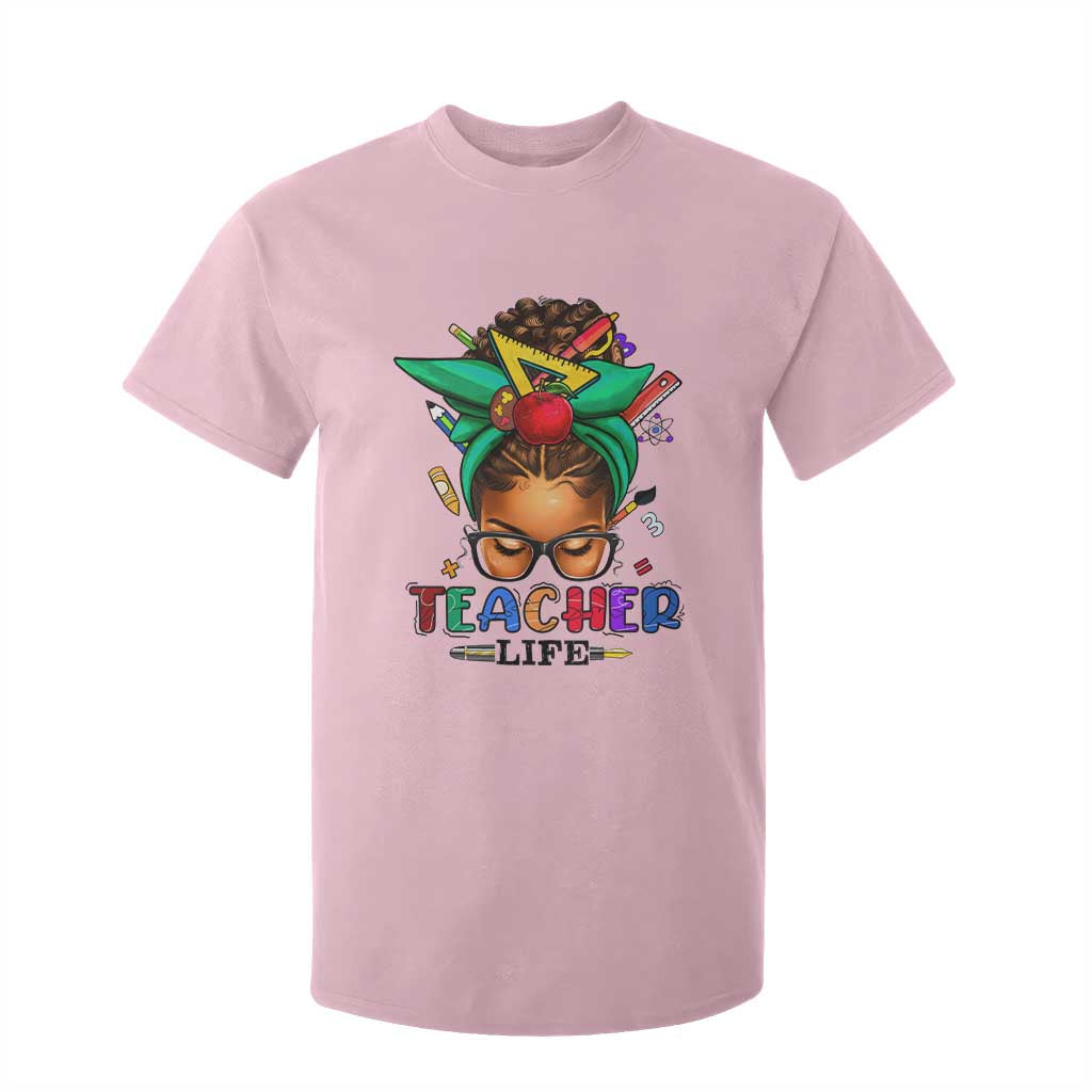 Black Teacher Life T Shirt For Kid Messy Bun African American Educate