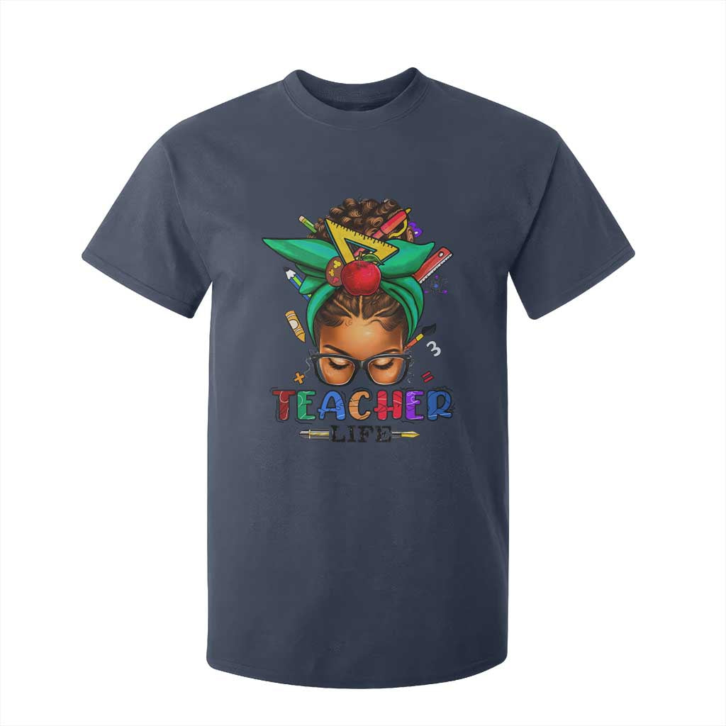 Black Teacher Life T Shirt For Kid Messy Bun African American Educate