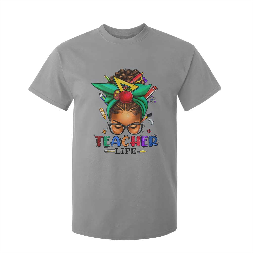 Black Teacher Life T Shirt For Kid Messy Bun African American Educate