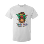 Black Teacher Life T Shirt For Kid Messy Bun African American Educate