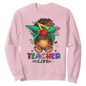 Black Teacher Life Sweatshirt Messy Bun African American Educate