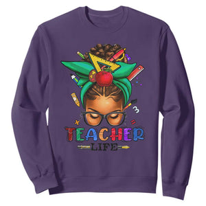 Black Teacher Life Sweatshirt Messy Bun African American Educate