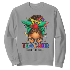 Black Teacher Life Sweatshirt Messy Bun African American Educate