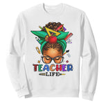 Black Teacher Life Sweatshirt Messy Bun African American Educate