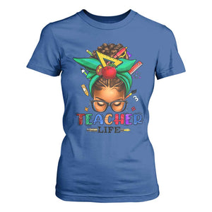 Black Teacher Life T Shirt For Women Messy Bun African American Educate