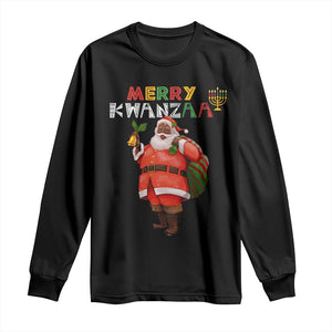 African American Xmas Merry Kwanzaa Santa Long Sleeve Shirt