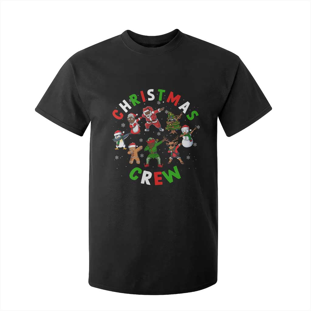 Christmas Crew T Shirt For Kid Black African American Santa Reindeer Snowman Dabbing