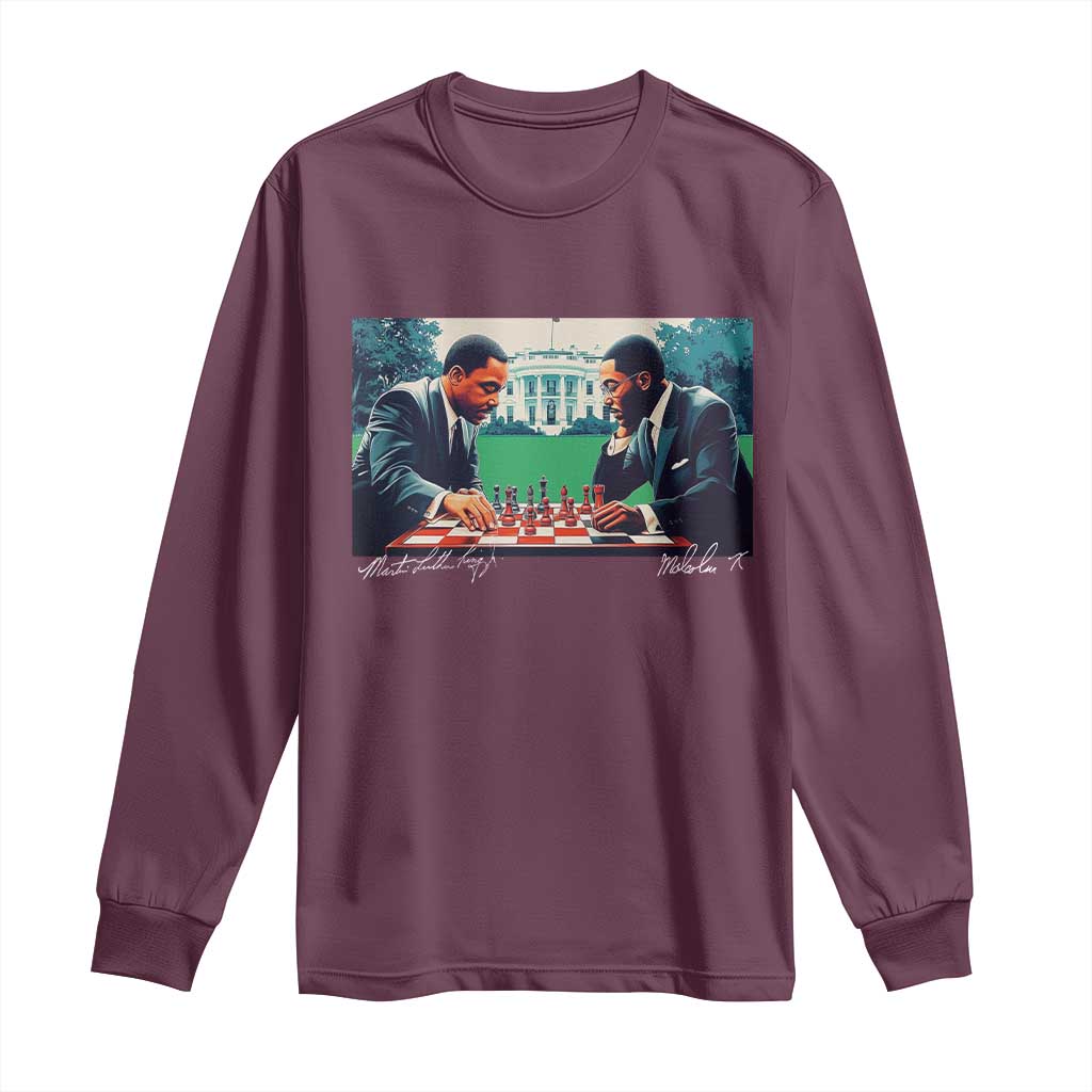 Malcolm X Martin Luther King Jr Long Sleeve Shirt Playing Chess White House Black History