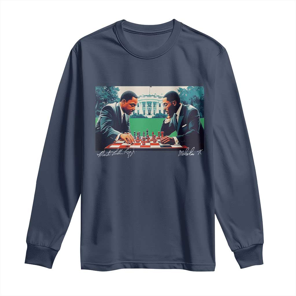 Malcolm X Martin Luther King Jr Long Sleeve Shirt Playing Chess White House Black History