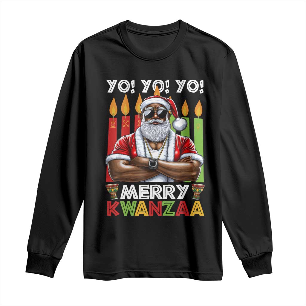 Merry Kwanzaa Long Sleeve Shirt Black Christmas African American Santa