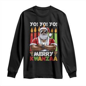 Merry Kwanzaa Long Sleeve Shirt Black Christmas African American Santa