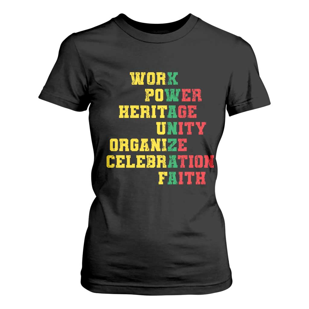 African American Christmas Kwanzaa T Shirt For Women Work Power Heritage Unity Organize Celebration Faith