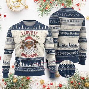 African American Christmas Santa Kwanzaa Ugly Christmas Sweater I Love It When You Call Me Big Papa