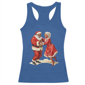 African American Christmas Black Santa Mr Mrs Claus Dancing Racerback Tank Top