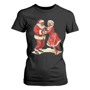 African American Christmas Black Santa Mr Mrs Claus Dancing T Shirt For Women