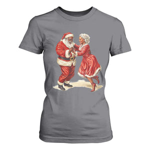 African American Christmas Black Santa Mr Mrs Claus Dancing T Shirt For Women