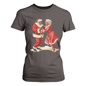 African American Christmas Black Santa Mr Mrs Claus Dancing T Shirt For Women