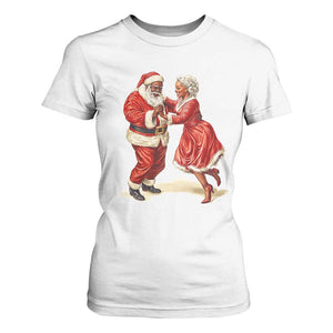 African American Christmas Black Santa Mr Mrs Claus Dancing T Shirt For Women