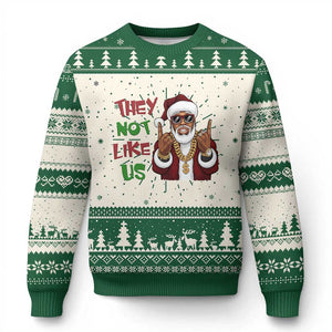 Funny Black Santa Xmas Hiphop Ugly Christmas Sweater They Not Like Us African American Christmas