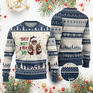 Funny Black Santa Xmas Hiphop Ugly Christmas Sweater They Not Like Us African American Christmas