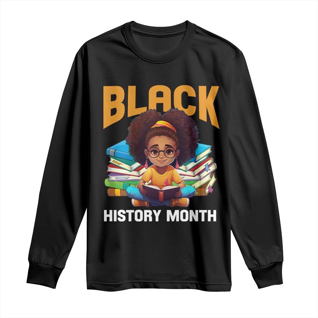 Black History Month Long Sleeve Shirt African Girl Reading Book Melanin Pride
