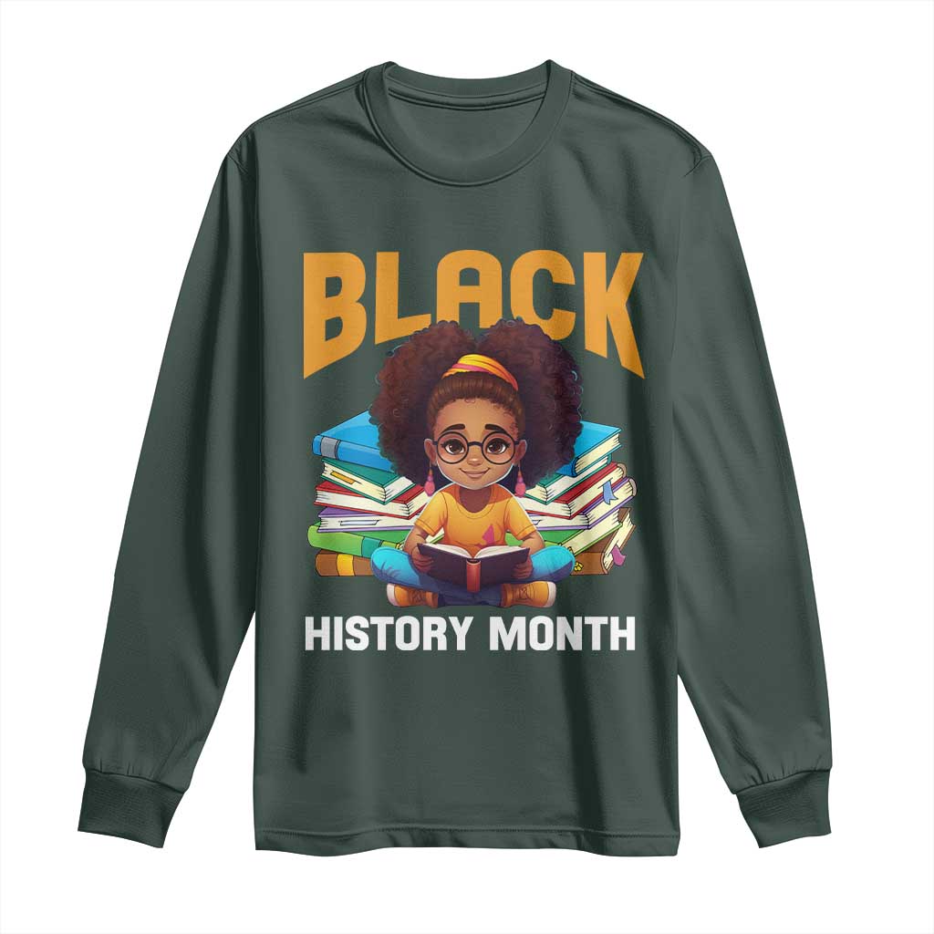 Black History Month Long Sleeve Shirt African Girl Reading Book Melanin Pride