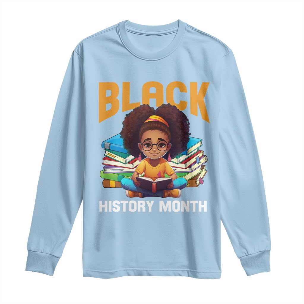 Black History Month Long Sleeve Shirt African Girl Reading Book Melanin Pride