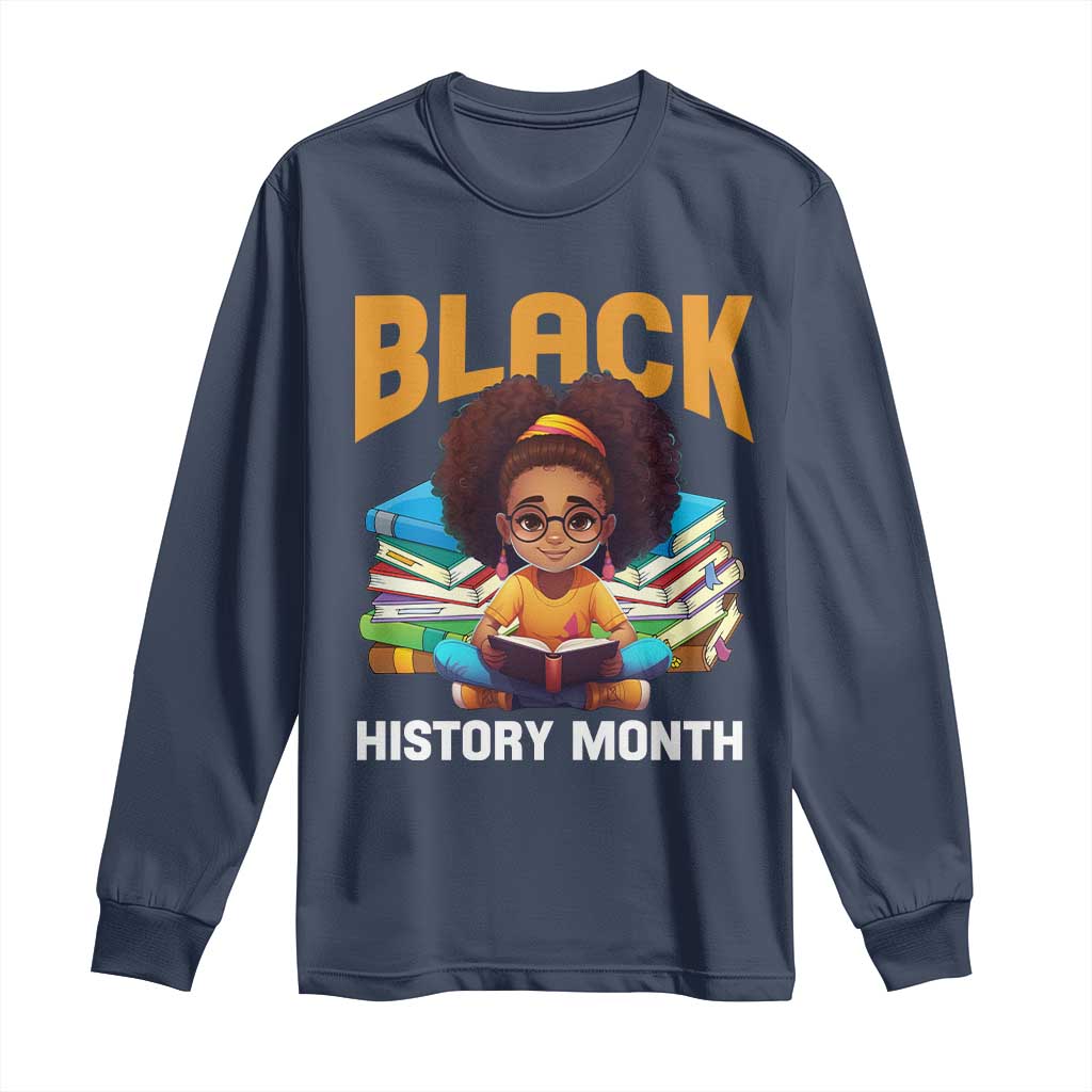 Black History Month Long Sleeve Shirt African Girl Reading Book Melanin Pride