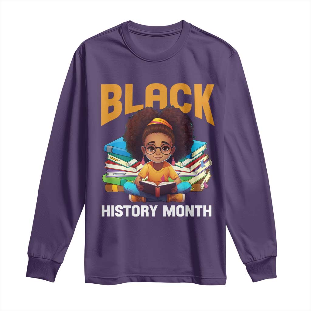 Black History Month Long Sleeve Shirt African Girl Reading Book Melanin Pride