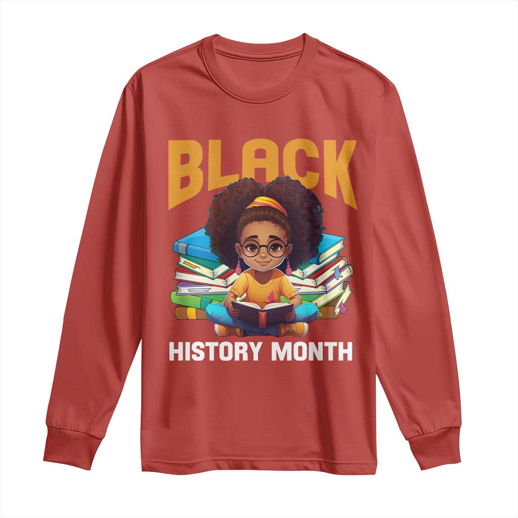 Black History Month Long Sleeve Shirt African Girl Reading Book Melanin Pride