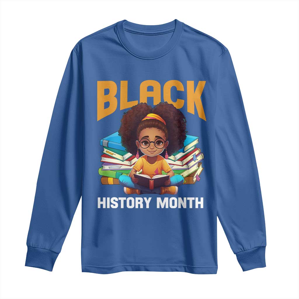 Black History Month Long Sleeve Shirt African Girl Reading Book Melanin Pride